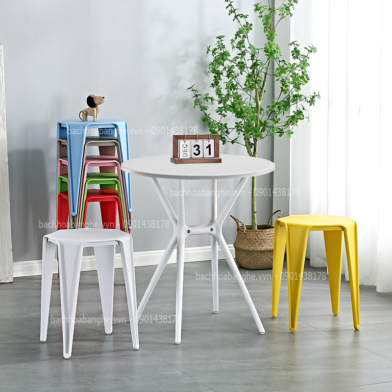 Bộ bàn ghế cafe trà sữa bàn nhựa ghế đôn nhựa 106